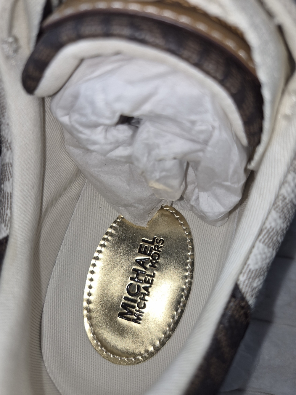 Michael Kors Beige Logo Canvas Sneakers with Gold Insole - Picture 3 of 6